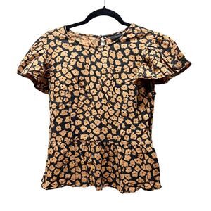 Who What Wear Floral Flower Peplum Short Sleeve Blouse Top Size Small